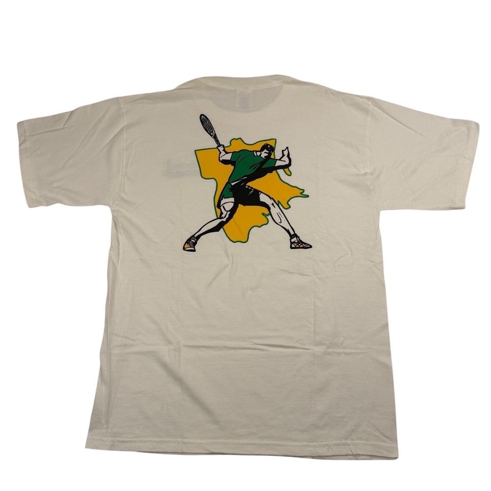 Gildan Ultra Cotton Bronx Is Up Tennis T-Shirt Mens L White Graphic Tee